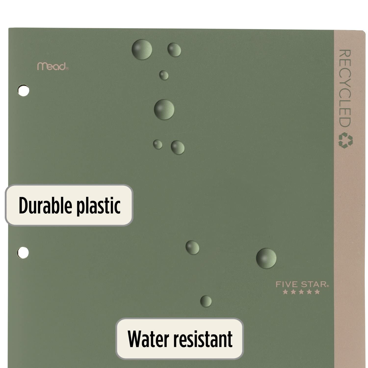 Five Star 2 Pocket Folders, 4 Pack, Recycled Plastic Folders with Stay-Put Tabs and Prong Fasteners, Fits 3-Ring Binder, Holds 11” x 8-1/2” Paper, Writable Label, Clay, Green, Blue, Gray (33002)