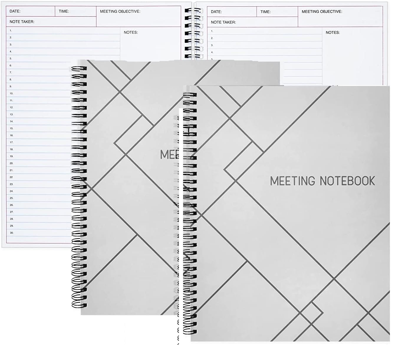 Juvale Meeting Notebook for Work & Office Use - Pack of 2 8.5 x 11 in White Soft Cover Modern - Spiral Bound Daily Planner & Project Management Notes - Office Supplies & Desk Accessories