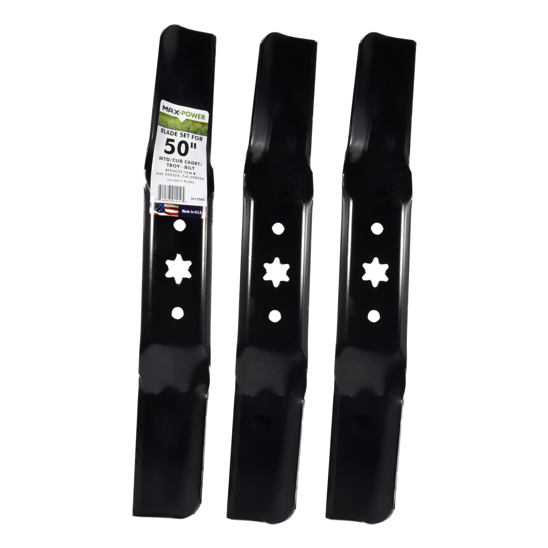 MaxPower 561558B 3 Blade Set for 50” Cut MTD, Cub Cadet, Troy-Bilt, Replaces OEM no. 942-05052A, 742-05052A, Black
