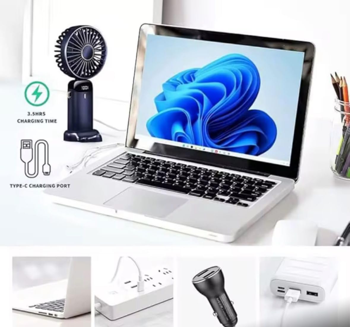 CasaCare Handheld Mini FAN with LED Display, USB Rechargeable Mini Cooling Device with 5 Speeds, Foldable Personal Cooler for Travel, Office, Outdoor, Makeup