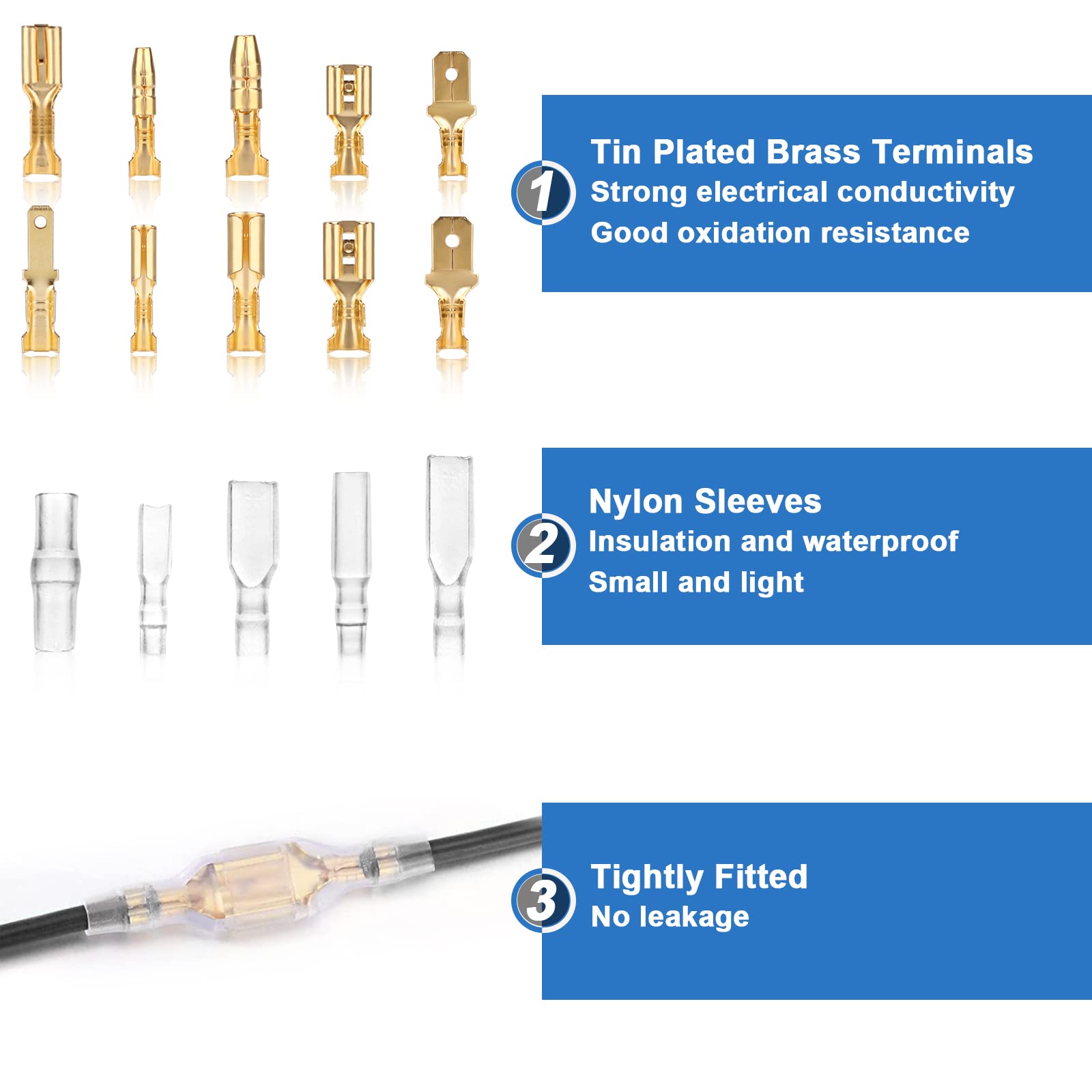 Wire Terminal Crimping Tool Kit, Qibaok Ratcheting Wire Crimper AWG 22-16(0.5-1.5mm²) with 500PCS Female Male Spade Connectors & Bullet Connectors Terminals