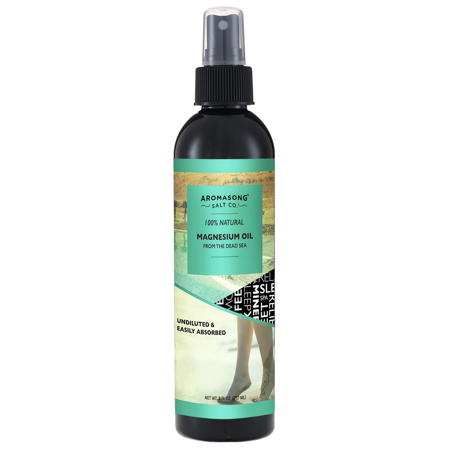 Aromasong Magnesium Spray - Extra Strength (23mg in Each Spritz) 8 Oz Refill Bottle, Natural and Pure Magnesium Oil Spray - Made in The USA - for Leg Discomfort and Promotes a Calm Sleep