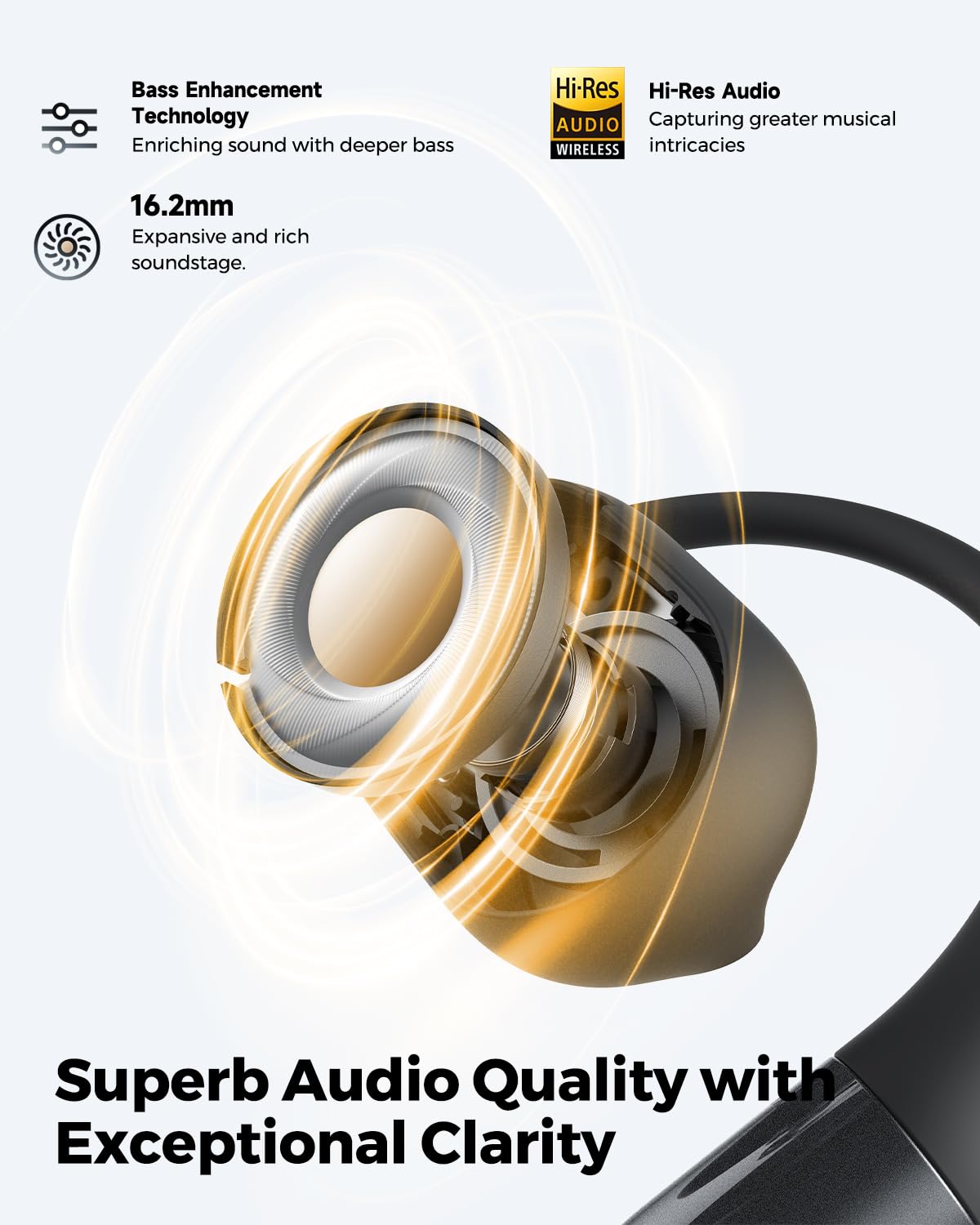 SoundPEATS Open Ear Headphones Over Ear Buds, Upgraded Gofree2 Bluetooth V5.3 Stereo Earbuds with Bass Boost, 35Hrs Sports Earphones with Earhooks, IPX5 Waterproof Headsets for Workouts,Stable Comfort