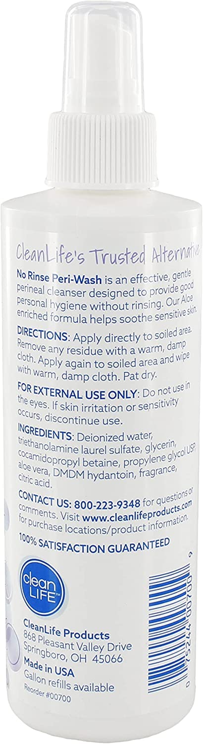 No-Rinse Peri-Wash, 8 fl oz - Soothing, Protecting Perineal Cleanser in a Rinse-Free Formula (Pack of 3)