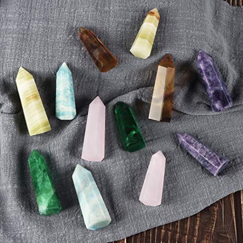 SMQ Purple Mica Healing Crystal Wands Chakra Sets,2pcs 70/60mm Tumbled 6 Facet Single Point Tower Wand Kits for Meditation Therapy Decor with Gift Box