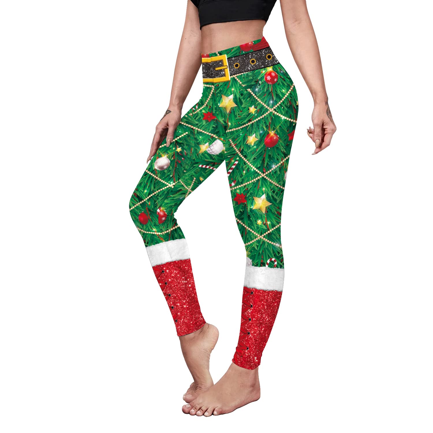 color cosplayer Christmas Tree Christmas Leggings for Women Girls High Waist Printed Yoga Pants Holiday Tights Costume Plus Size