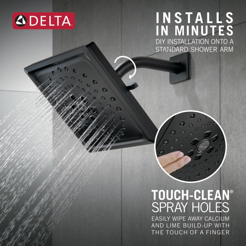 Delta Faucet 3-Spray H2Okinetic Shower Head, Matte Black 52684-BL