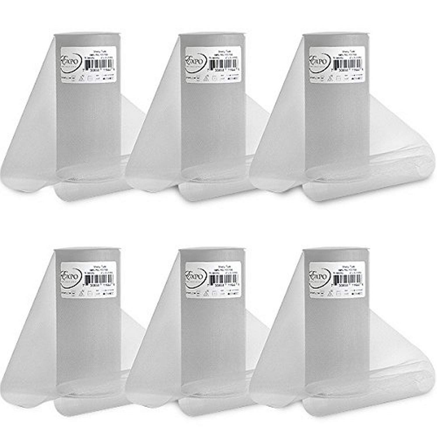 Expo International Pack of 6 Premium Shiny Spools of 6 Inch X 25 Yards | Silver Tulle