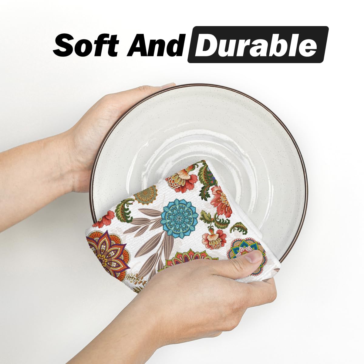 Artoid Mode Bohemian Floral Mandala Spring Kitchen Towels Dish Towels, 18x26 Inch Seasonal Decoration Hand Towels Set of 2