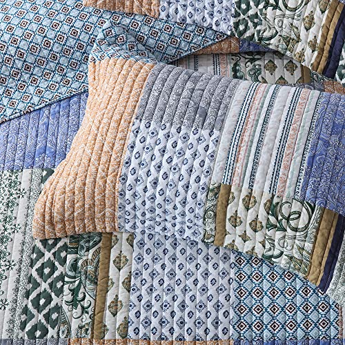 Autumn Dream Cotton Bedspread Quilt Sets Reversible Bedding Coverlet Sets Comforter, Bohemian Paisley Patchwork Blue Bedspread, Queen Size