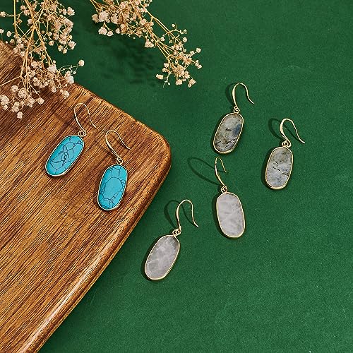 FILMOON Natural Crystal Healing Stone Earrings Statement Pink Earrings Stone Dangle Earrings for Women