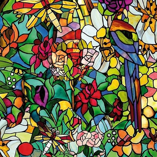 d-c-fix Window Privacy Film Tulia Stained Glass Static Cling Removable Two Way Day and Night Sun UV-Blocking Decorative Vinyl Covering for Home Door Bathroom Decal Sticker 26.5" x 59" (Pack of 2)