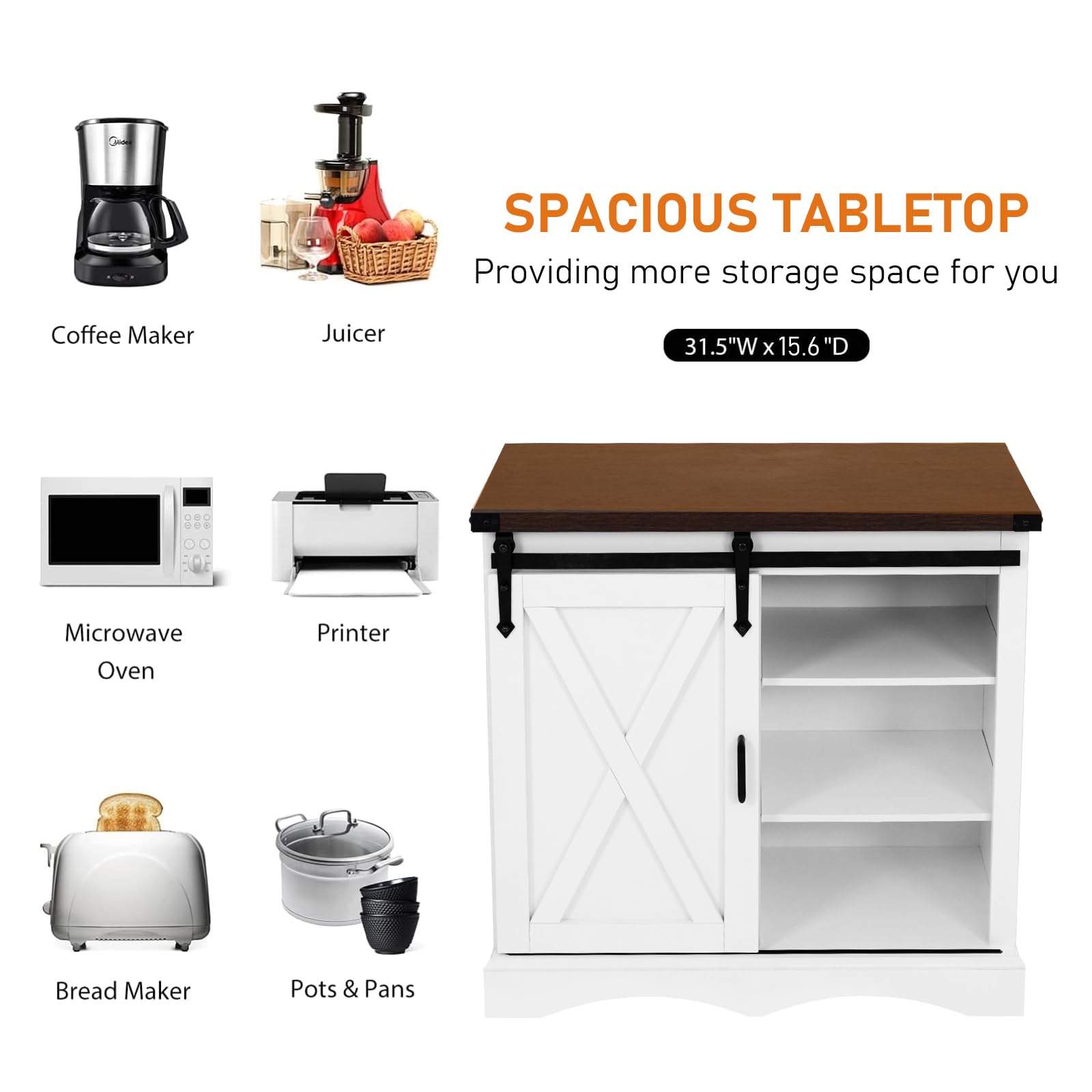 HOMFAMILIA Upgraded 32"H Farmhouse Coffee Bar Cabinet w/Storage, Thickened Top Kitchen Sideboard Buffet Cabinet w/Sliding Barn Door, Rustic Accent Console w/Adjustable Shelves for Kitchen,Living Room