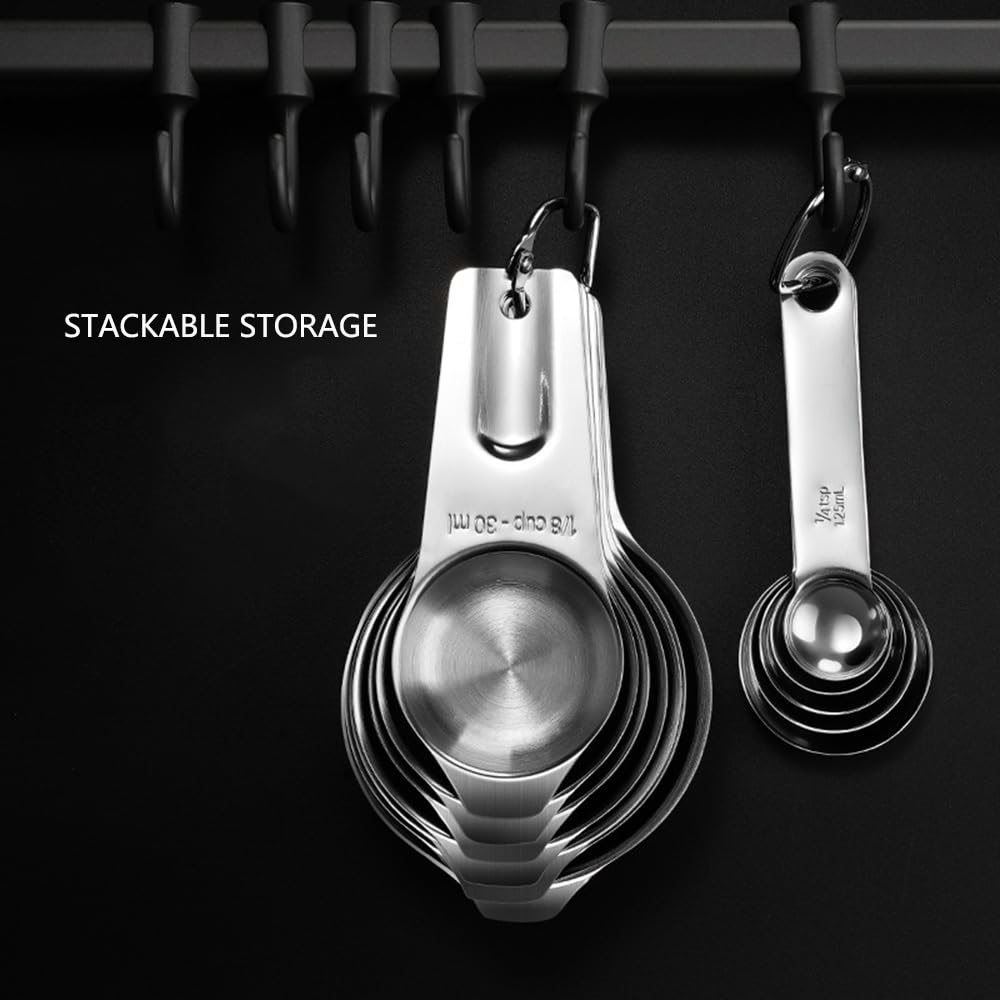 KUBEMUEG Measuring Cups and Spoons Set Heavy Duty 304 Metal Stainless Steel Measuring Cup Spoon Kitchen Gadgets for Cooking Baking (Set of 17)