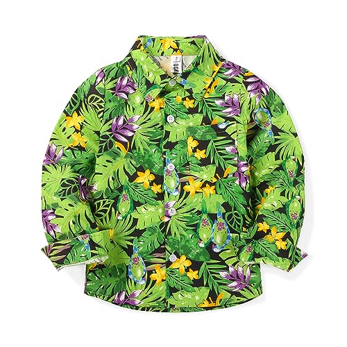 OCHENTA Toddler Boys Sunflower Hawaiian Shirt Kids Button Down Long Sleeve Aloha Party Tropical Beach Luau Outfit White Sunflower 2 Years