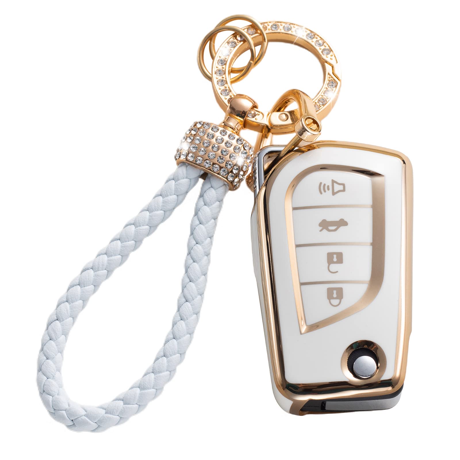 Gematay for Toyota Key Fob Cover with Lanyard, Key Case Shell Compatible with Toyota Fortuner Tundra Camry RAV4 Highlander Corolla Smart Key Holder