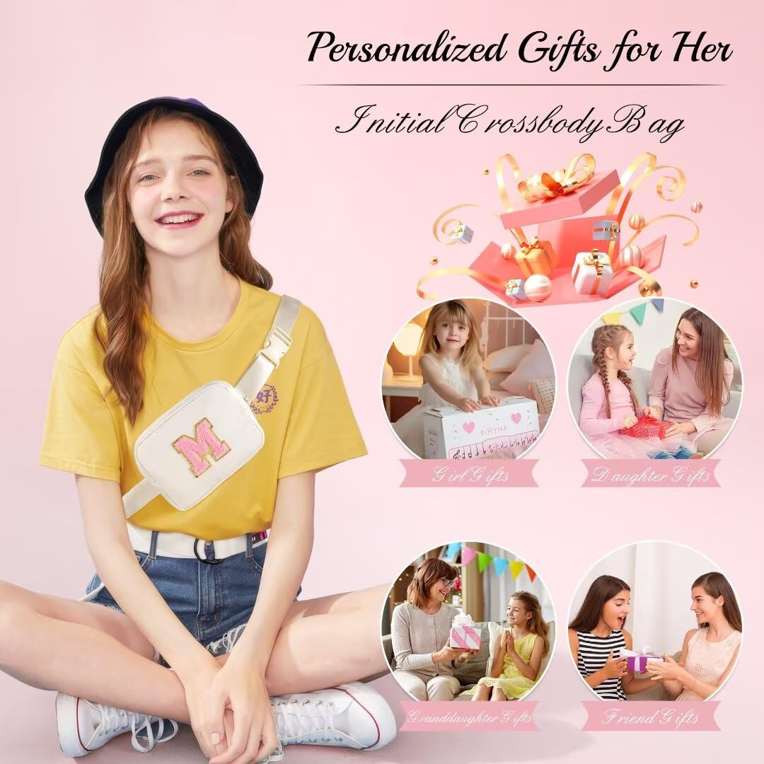YOOLIFE Christmas Gifts for Women Girls Teens Kids - Personalized Birthday Gifts for Women Daughter Sister Friends, Beige Initial Fanny Pack Crossbody Purse Belt Bag A, Easter Gifts Teens Girls