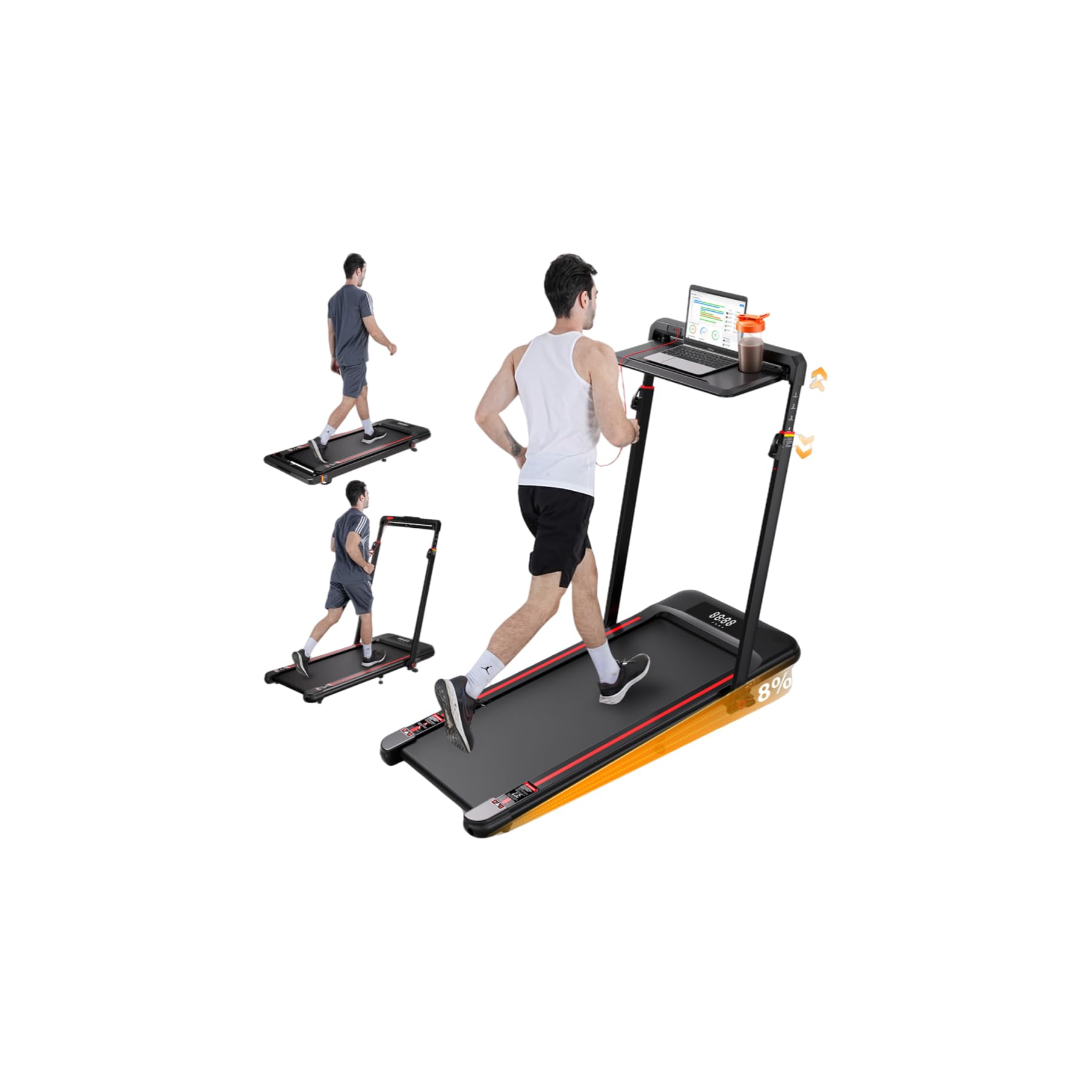 HiFast Walking Pad Treadmill with Desk Workstation, 3.0HP Under Desk Treadmills with 8% Incline Handle Bar, Foldable Portable Treadmill for Home Office, 300lbs Capacity, Remote Control, APP