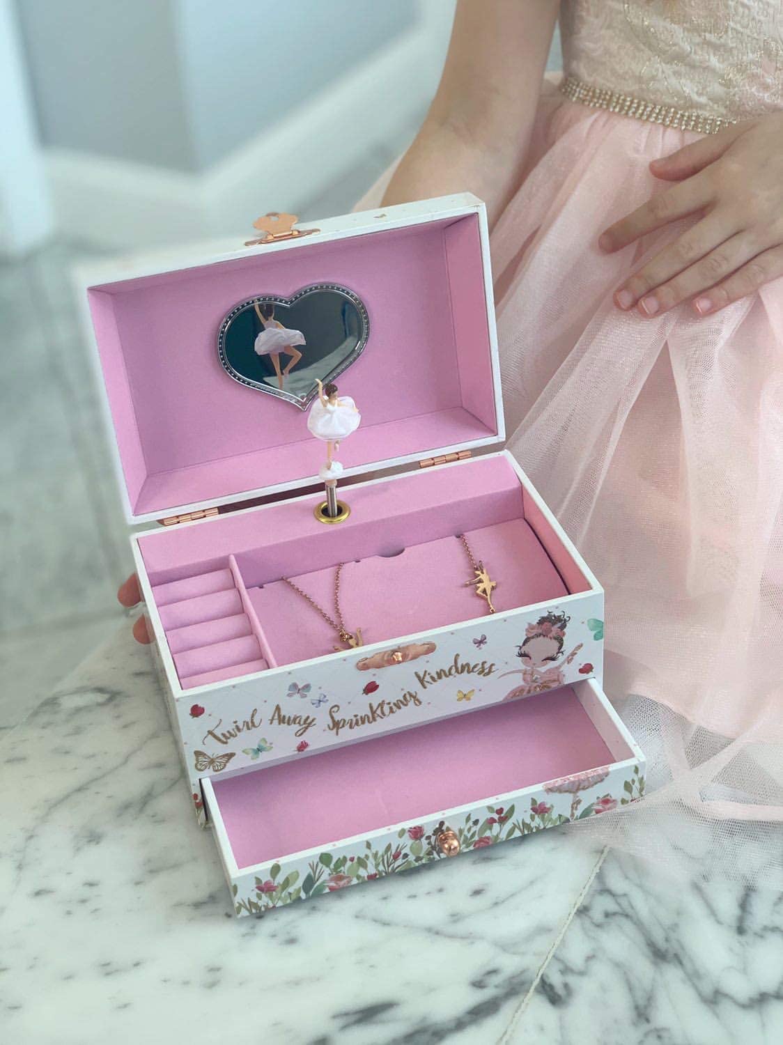 The Memory Building Company Music Box - Ballerina Jewelry Box for Girls and Boys w/Matching Necklace and Bracelet - Birthday Gifts for Girls Age 6 and Up - Stocking Stuffers