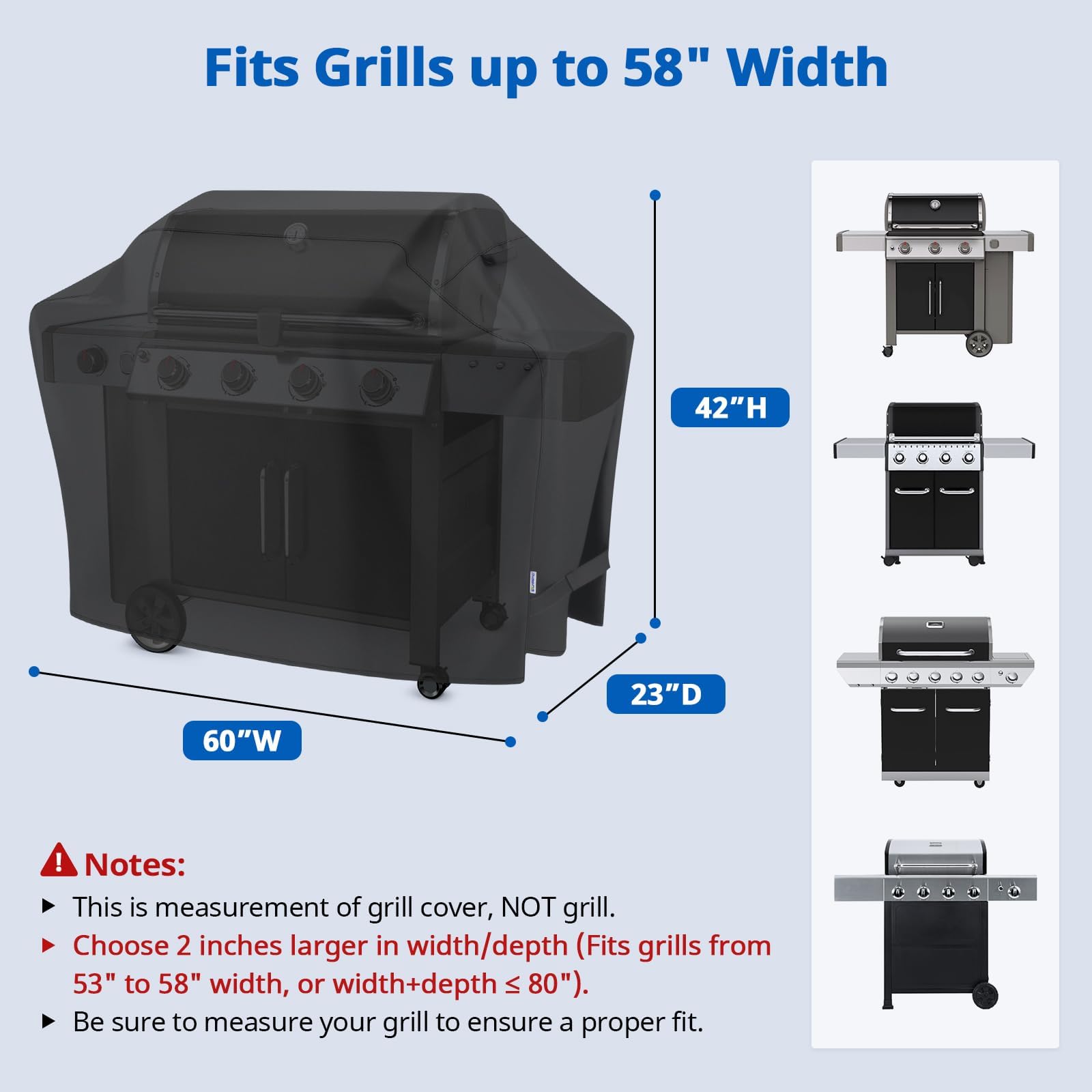 SunPatio Gas Grill Cover 60 Inch, Outdoor Heavy Duty Waterproof Barbecue Gas Cover, UV and Fade Resistant, All Weather Protection Compatible for Weber Charbroil Brinkmann Grills and More, Black