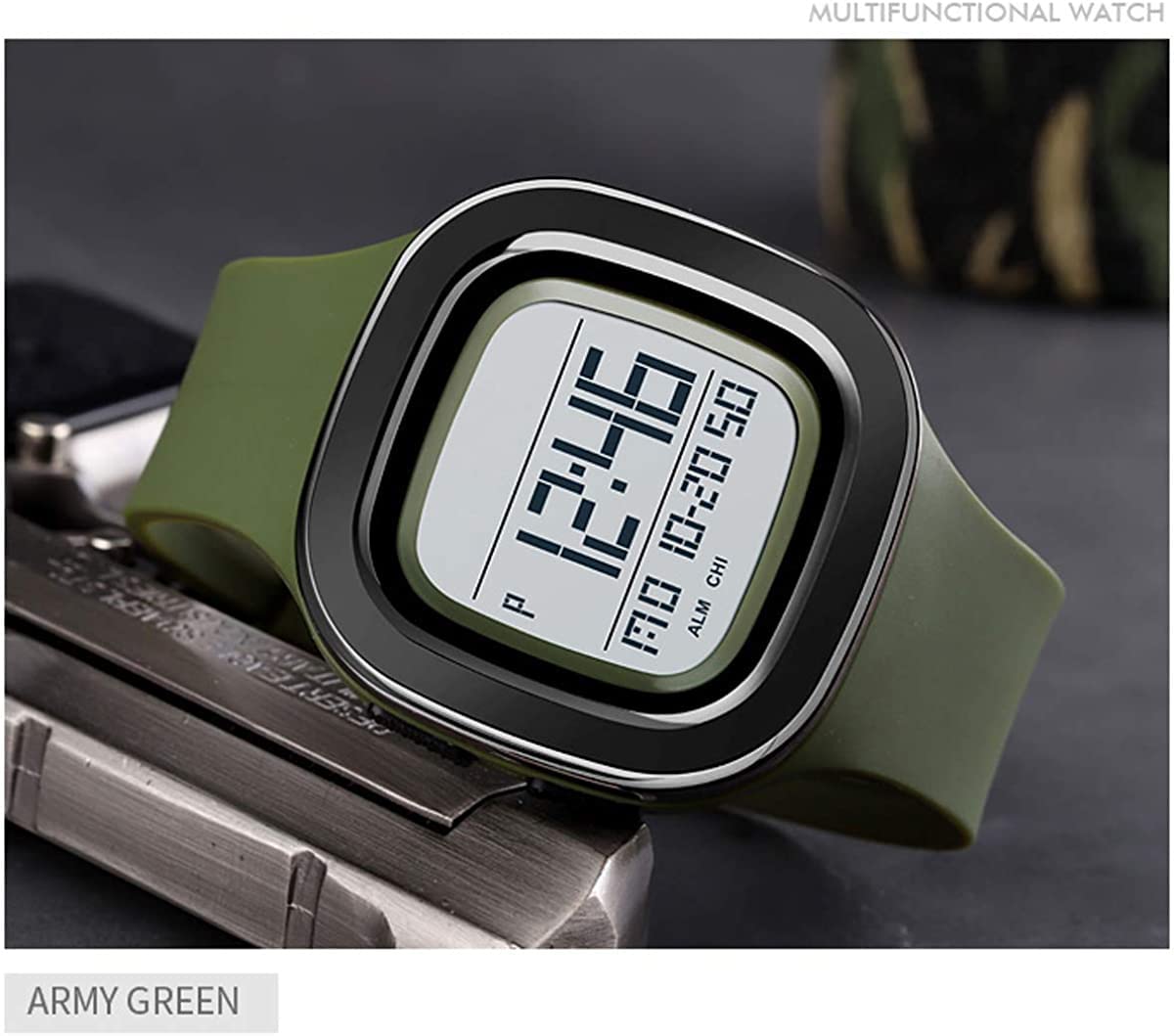 BESTKANG Unisex Outdoor Sports Watches LED Large Face Digital Sports Watch Military Waterproof Men Women Student Watches (B-Green)