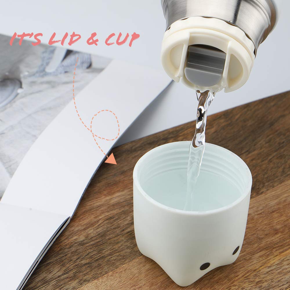 DIFFLIFE Cute Water Bottle For School, Vacuum Insulated Stainless Steel Thermos Mug,2019 New Cute Animals Insulation Bottle (White Cat) (YUNDA)