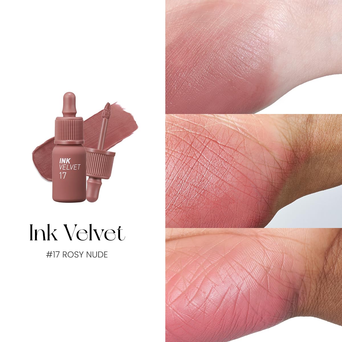 Peripera Ink the Velvet Lip Tint, High Pigment Color, Longwear, Weightless, Not Animal Tested, Gluten-Free, Paraben-Free (017 ROSY NUDE)