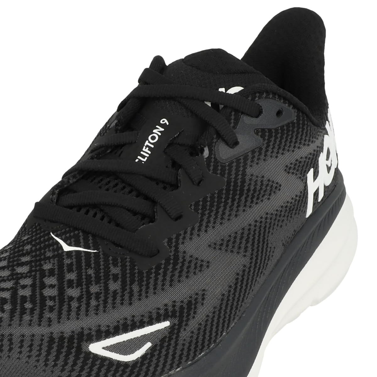 Hoka Women's Clifton 9 Sneaker, Black/White, 6.5