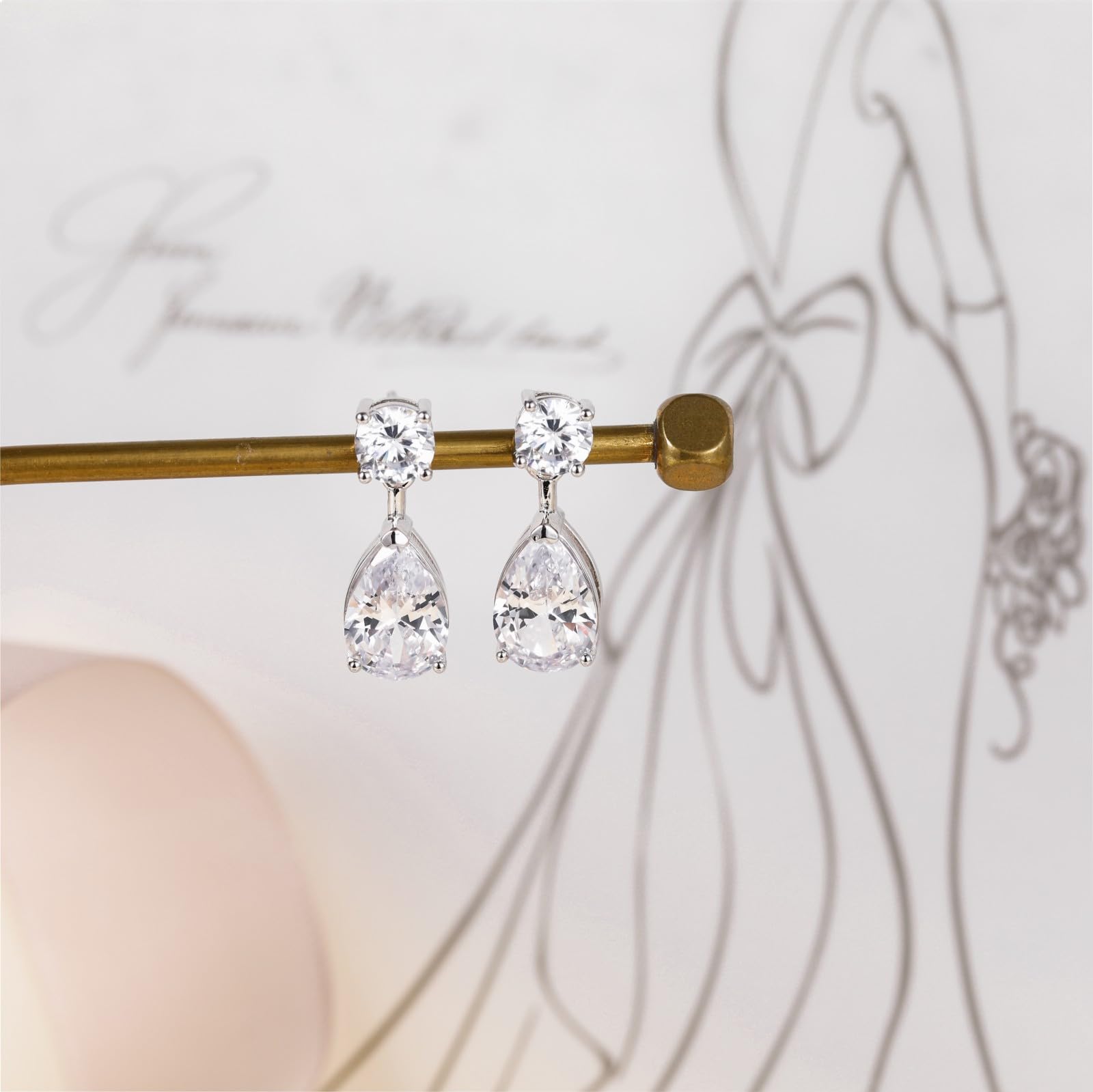 EAMTI Teardrop Bridal Earrings for Women Cubic Zirconia Dangle Crystal Wedding Earrings 925 Sterling Silver Post Pear Cut Dangle Earring for Bride Bridesmaid