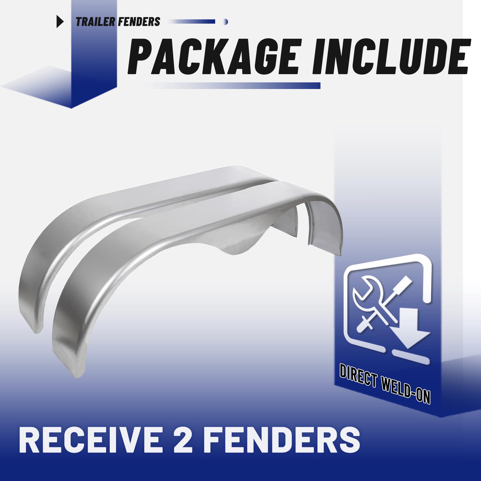 ECOTRIC 2Pcs Tandem Trailer Fender Double Axle Compatible with 13-15 Inch Wheels Teardrop Pair Enclosed Trailers 9" x 66" x 19.5" - Cold Rolled Steel