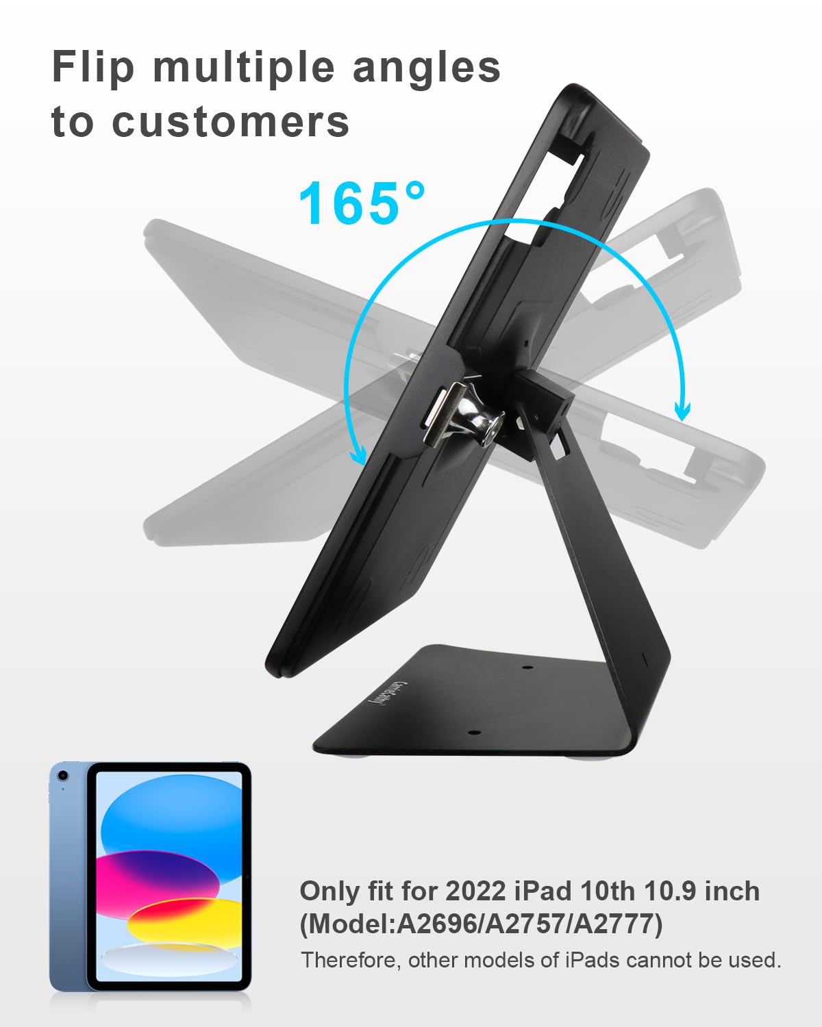 CarrieCathy Desktop Anti-Theft Security Kiosk POS Stand Holder Enclosure for 2025 iPad 11" (A16) 11th / 10.9" 2022 iPad 10th, Flip & Rotate