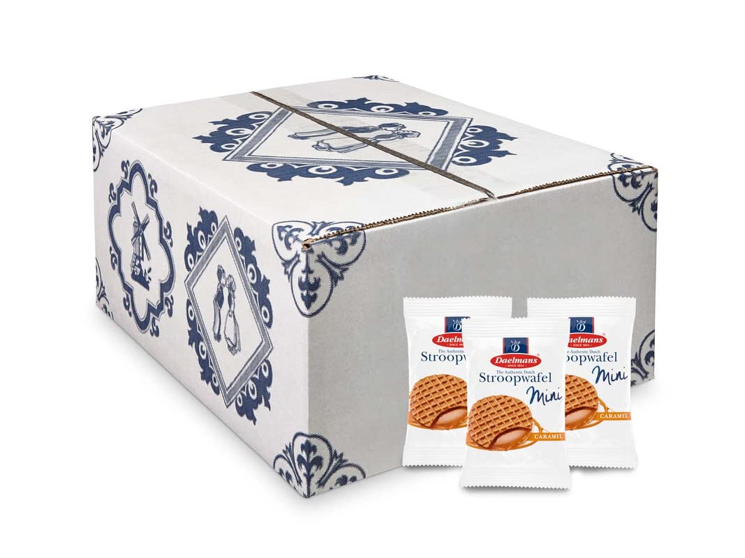 Daelmans Mini Caramel Stroopwafels - Individually Wrapped Waffle Cookies, Sweet Snack for Coffee & Tea, Authentic Soft Toasted Dutch Waffles, Cinnamon, Vanilla, Certified Kosher Dairy - 200 Count Box