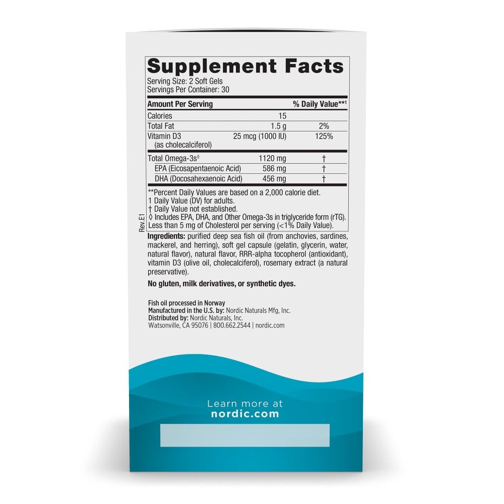 Nordic Naturals Ultimate Omega 2X Mini D3, Lemon Flavor - 1120 mg Omega-3 + 1000 IU Vitamin D3-60 Mini Soft Gels - Omega-3 Fish Oil - EPA & DHA - Promotes Brain & Heart Health - 30 Servings