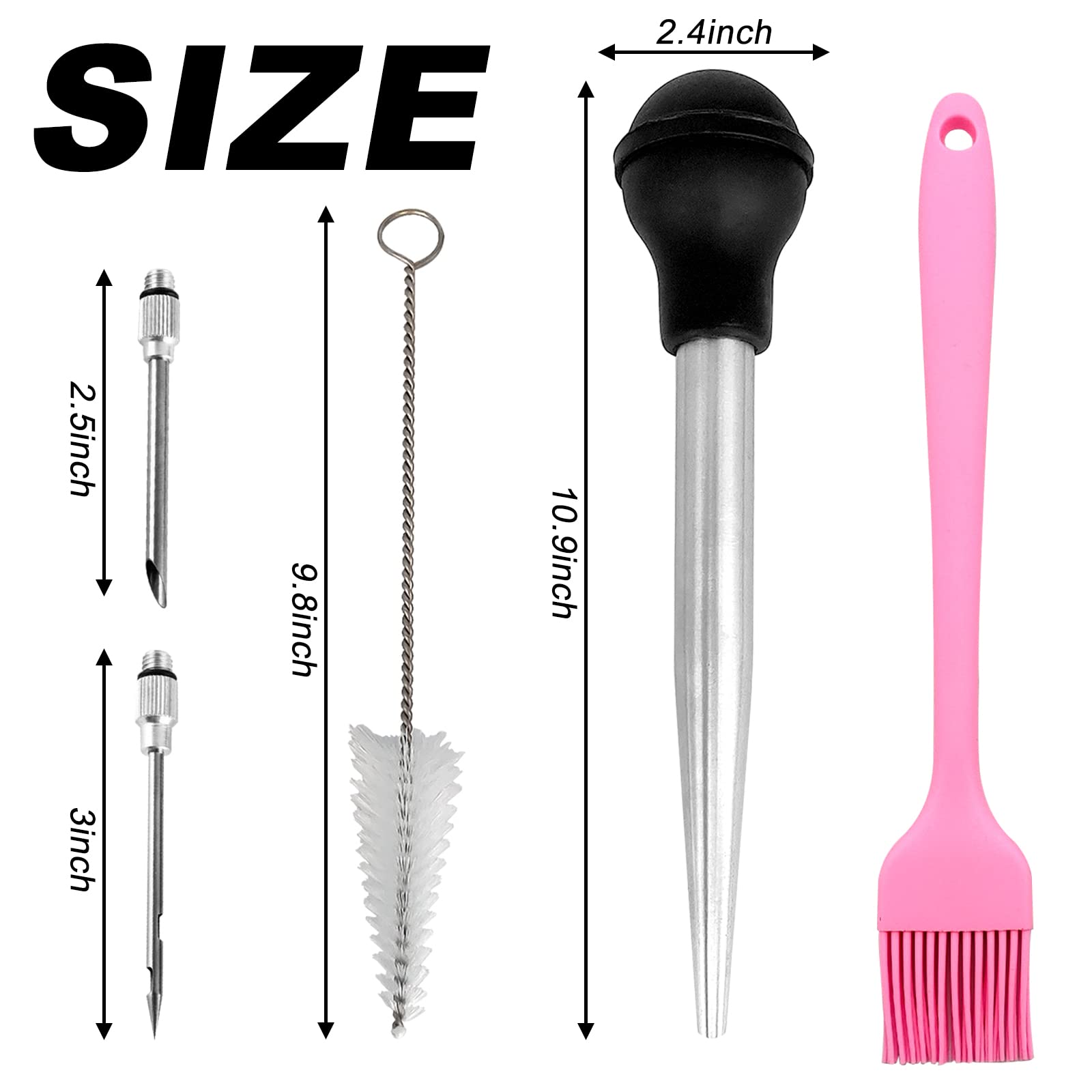 Yoki Peony Stainless Steel Turkey Baster Baster Syringe for Cooking, Meat Injector Syringe