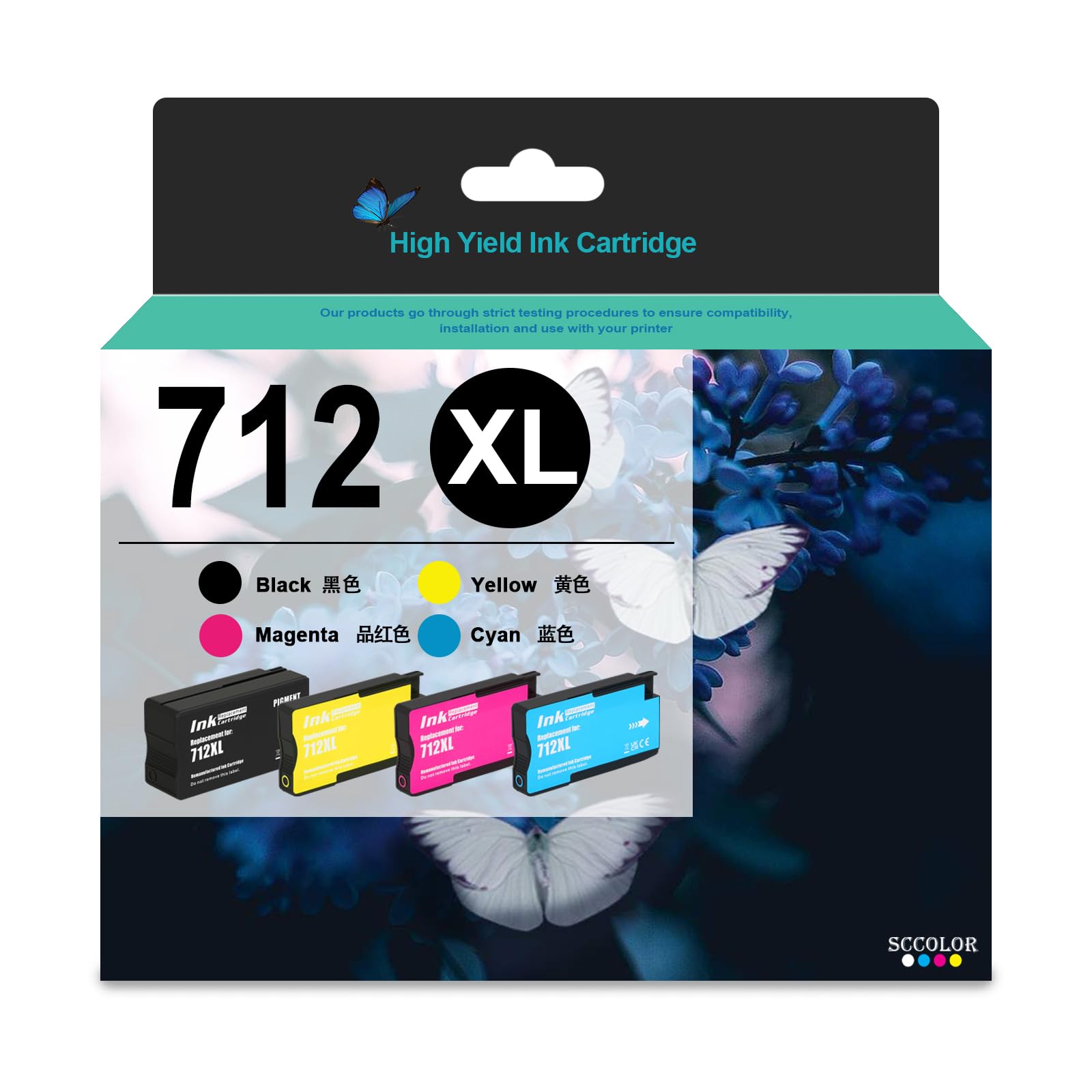 SPLENDIDCOLOR 712 Ink Remanufactured 712XL Ink Cartridges Replacement for DesignJet T650 T630 T230 T210 Studio Plotter Printers.4 Pack Black Cyan Magenta Yellow Ink Cartridges