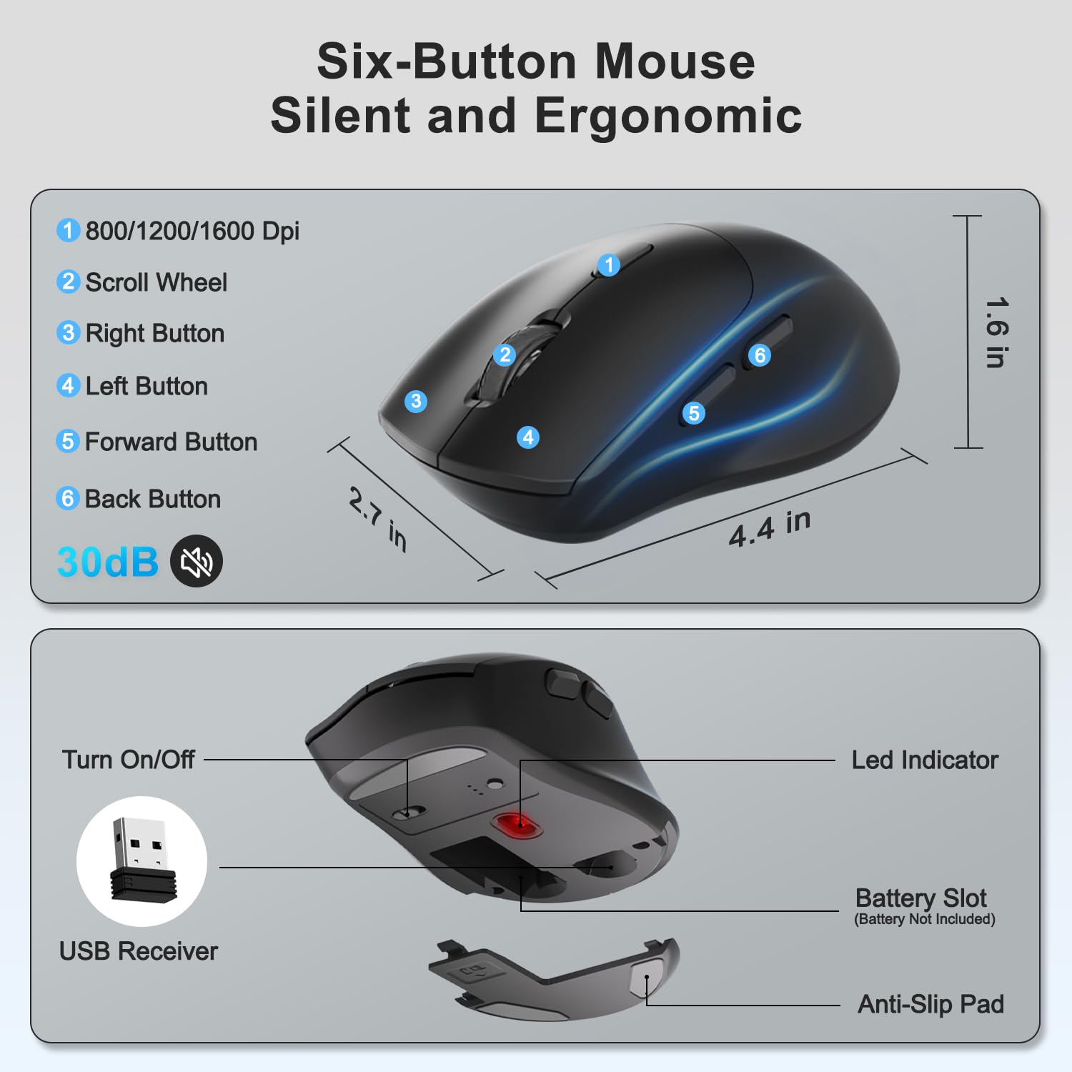 Wireless Keyboard and Mouse Combo, 2.4G Full Size Wave Keys Ergonomic Keyboard with Wrist Rest, Phone Holder, 3-Level DPI Wireless Silent Mouse with 6-Buttons, for Windows, Mac OS, Laptop, PC (Black)