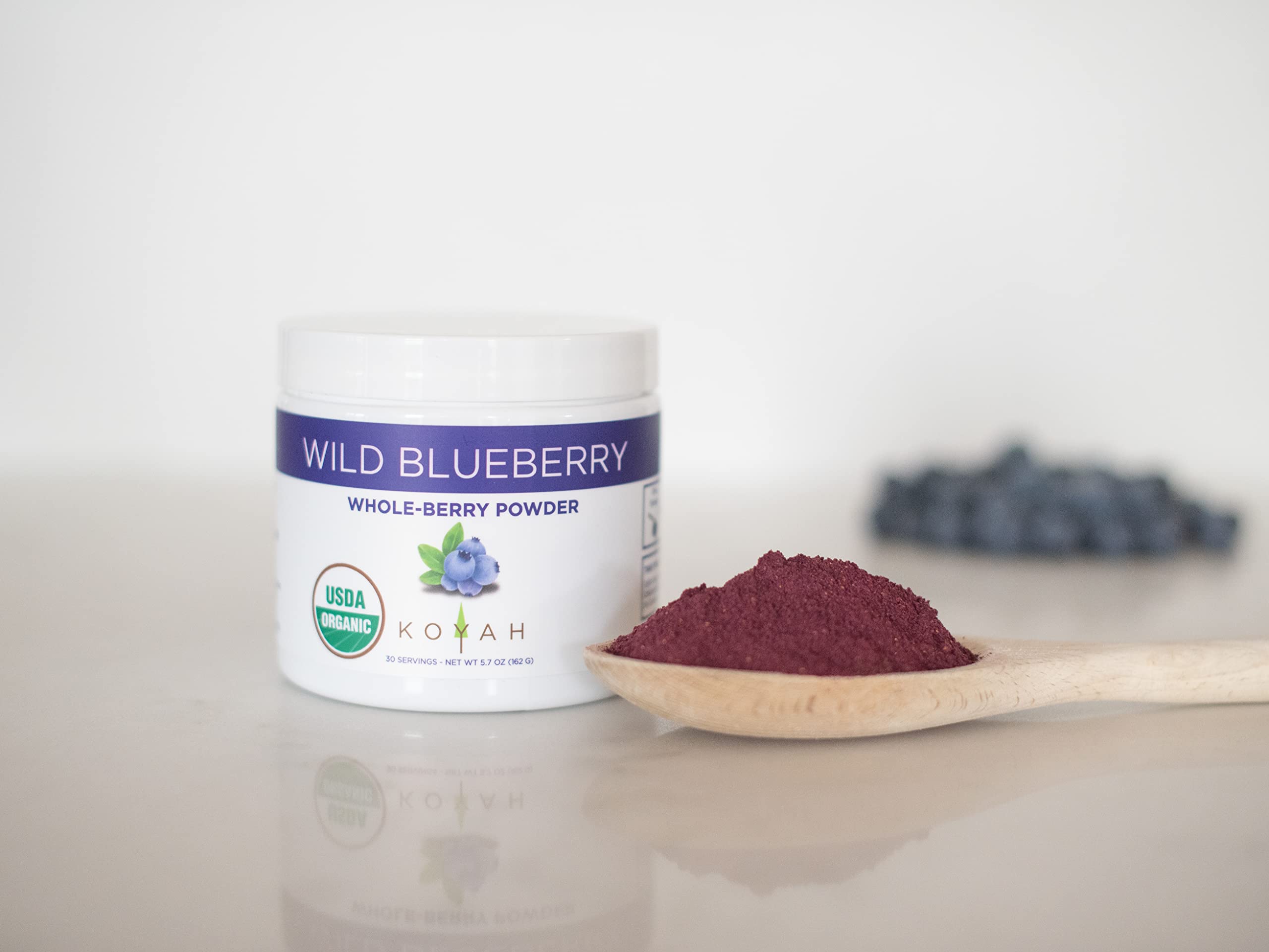 KOYAH - Organic Wild Blueberry Powder (Lowbush Variety - Vaccinium angustifolium): 30 Servings (1 Scoop = 60 Berries), Canada Grown, Freeze-Dried, Whole-Berry Powder