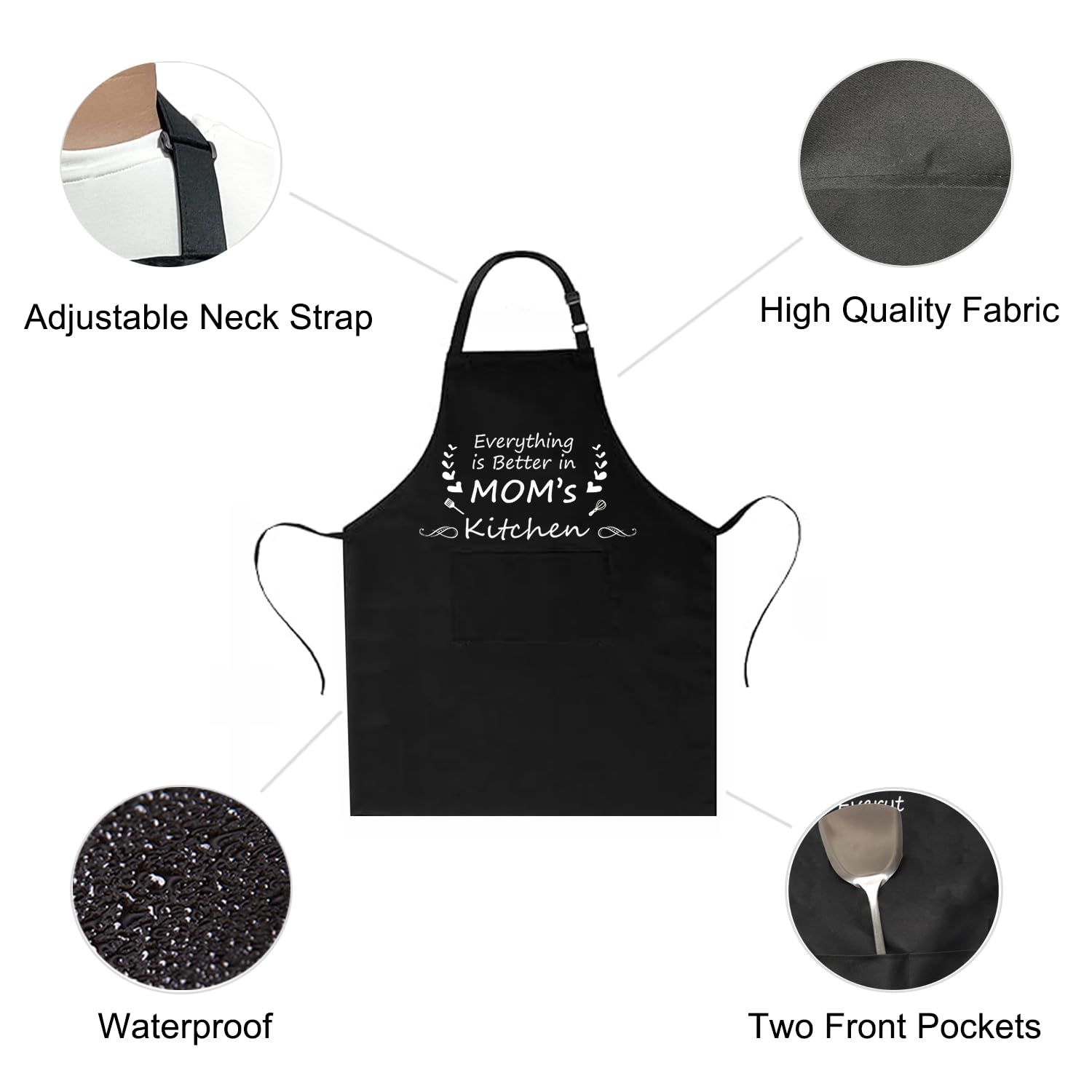 HKOMERE Gifts for Mom, Mom Birthday Gifts from Daughter Son - Cute Apron Gift for Mom - Thanksgiving Mothers Day Birthday Gifts for Mom, The Best Mom Gifts