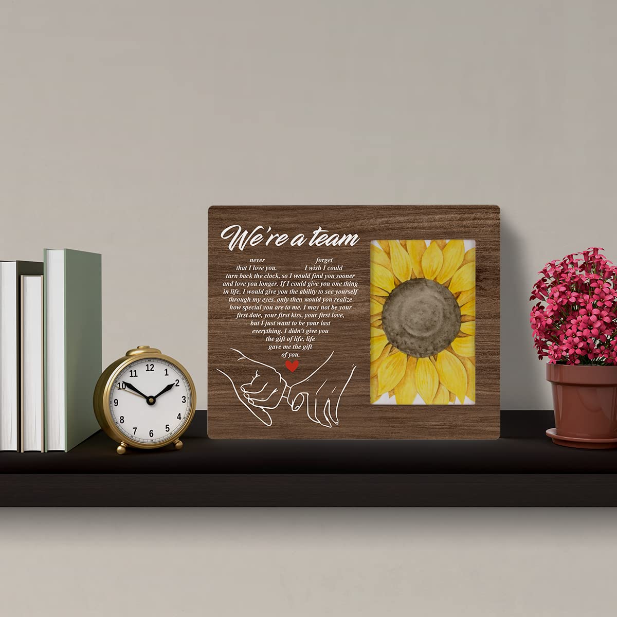 HOIJAUMAI Romantic Gift We're a Team Wood Picture Frame for Husband Wife Couples Wedding Marriage Wooden Photo Frame Tabletop & Wall Mounting, Display Photo 4x6 inch