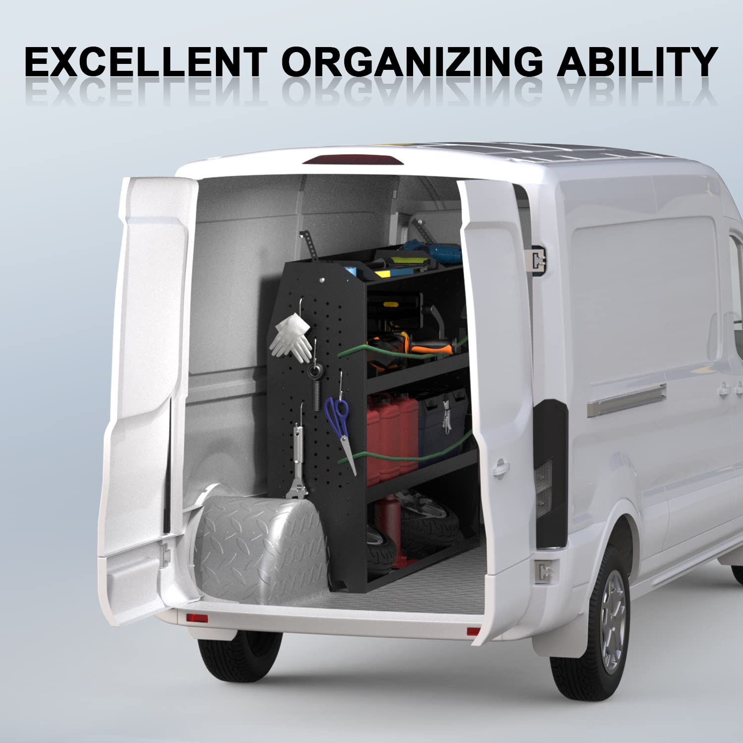 StarONE Cargo Van Shelving Storage Fit for Transit Connect 2014+,NV200,Chevy City Express, Promaster City w/Hooks,Black,Steel,42" W x 43" H x 13" D