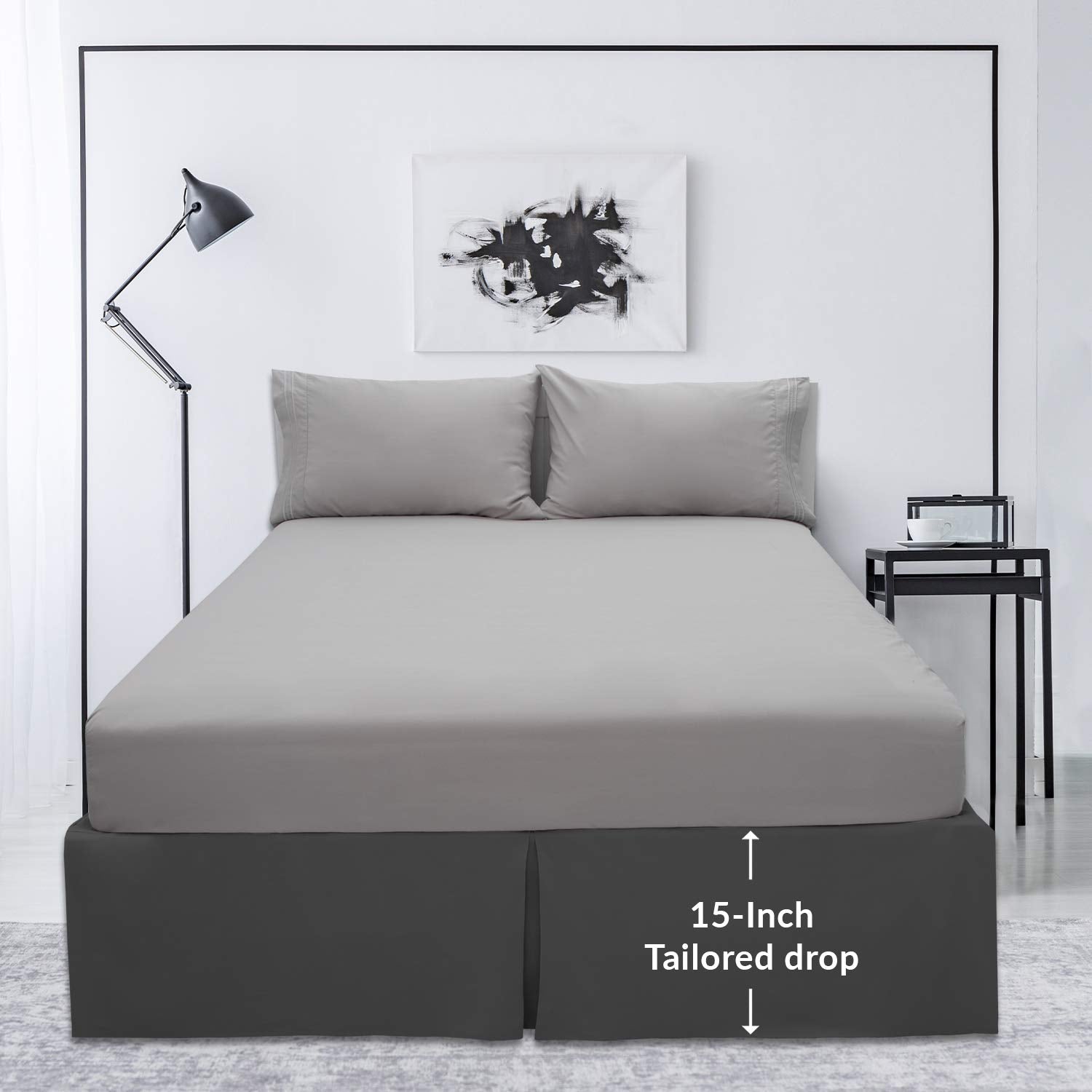 Mellanni King Bed Sheet Set + Bed Skirt Bundle&Save - Hotel Luxury Bedding Sheets & Pillowcases - Bundle Includes: 4pcs Bed Sheet Set and 15-Inch Tailored Drop Pleated Bed Skirt (King, Gray)