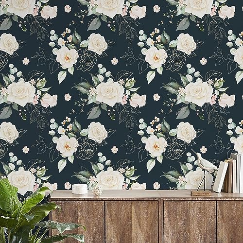 BaoHArtHome Dark Green and Gold Tropical Jungle Wallpaper 17.7in X 6.6ft Peel and Stick Wallpaper Contact Wall Paper Removable Bathroom Self Adhesive Renter Friendly Vinyl Wallpaper