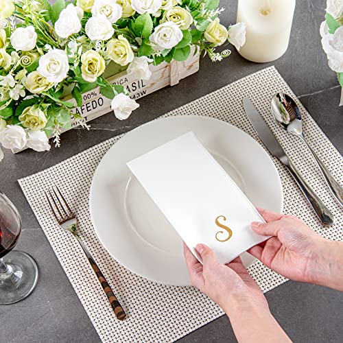 Luxenap 15.8 X 7.9 Inch Linen-Feel Guest Towels, 2000 Lettered Hand Towels - Gold Letter 'G', Cursive Font, White Paper Dinner Napkins, airlaid, For Restrooms And Tables - Restaurantware