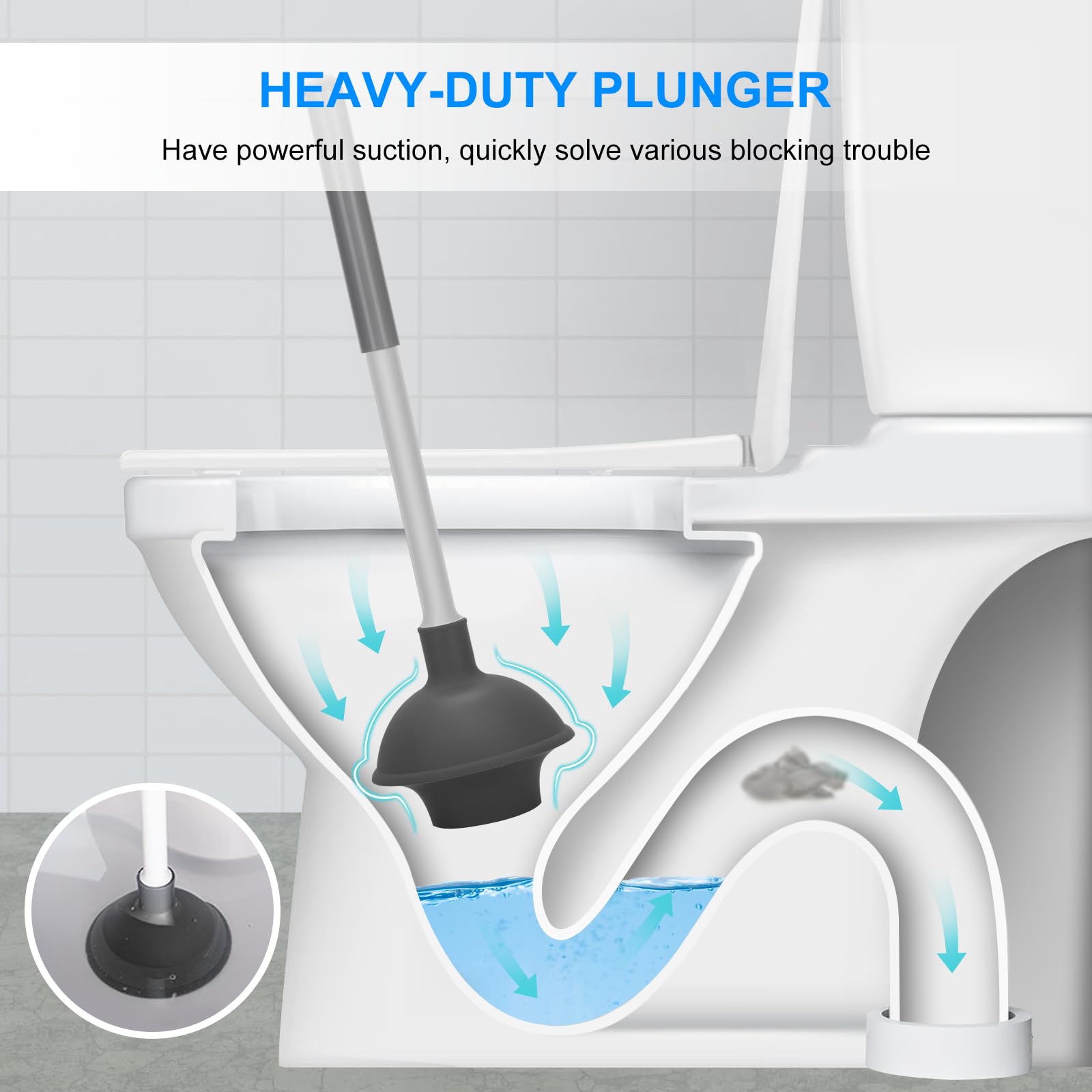 SetSail Toilet Brush and Plunger Set, 3 Pack Toilet Plungers for Bathroom Heavy Duty Toilet Bowl Brush and Holder Hidden Toilet Plunger and Brush Set for Deeply Cleaning - White & Grey