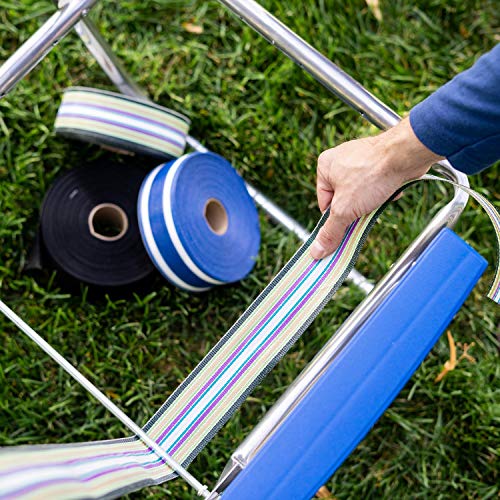 Lawn Chair USA Chair Replacement Lawn Chair Webbing - Webbing for Lawn Chairs. UV-Resistant Straps Made with Durable Polypropylene. Chair Webbing Kit (2 1/4" x 50', Sea Island Blue)