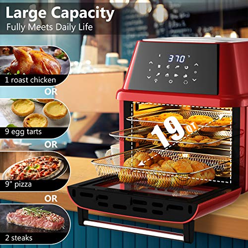 COSTWAY 8-in-1 Air Fryer Toaster Oven, Multifunctional Programmable 19QT Cooking Oven with 10 Accessories, Rotisserie, 8 Pre-set Recipe, LED Digital Touchscreen, Viewing Window, 1800W