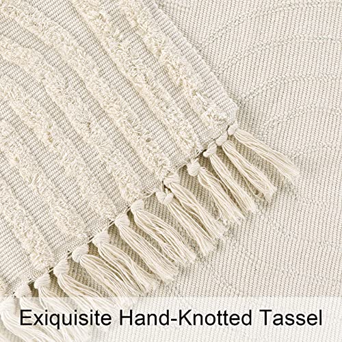 Lanffia Boho Bathroom Rug 2' x 3', Washable Small Front Entryway Rugs, Beige Hand-Woven Tufted Cotton Rainbow Rug with Tassels Farmhouse Kitchen Carpet for Foyer Bedroom Back Door Decor