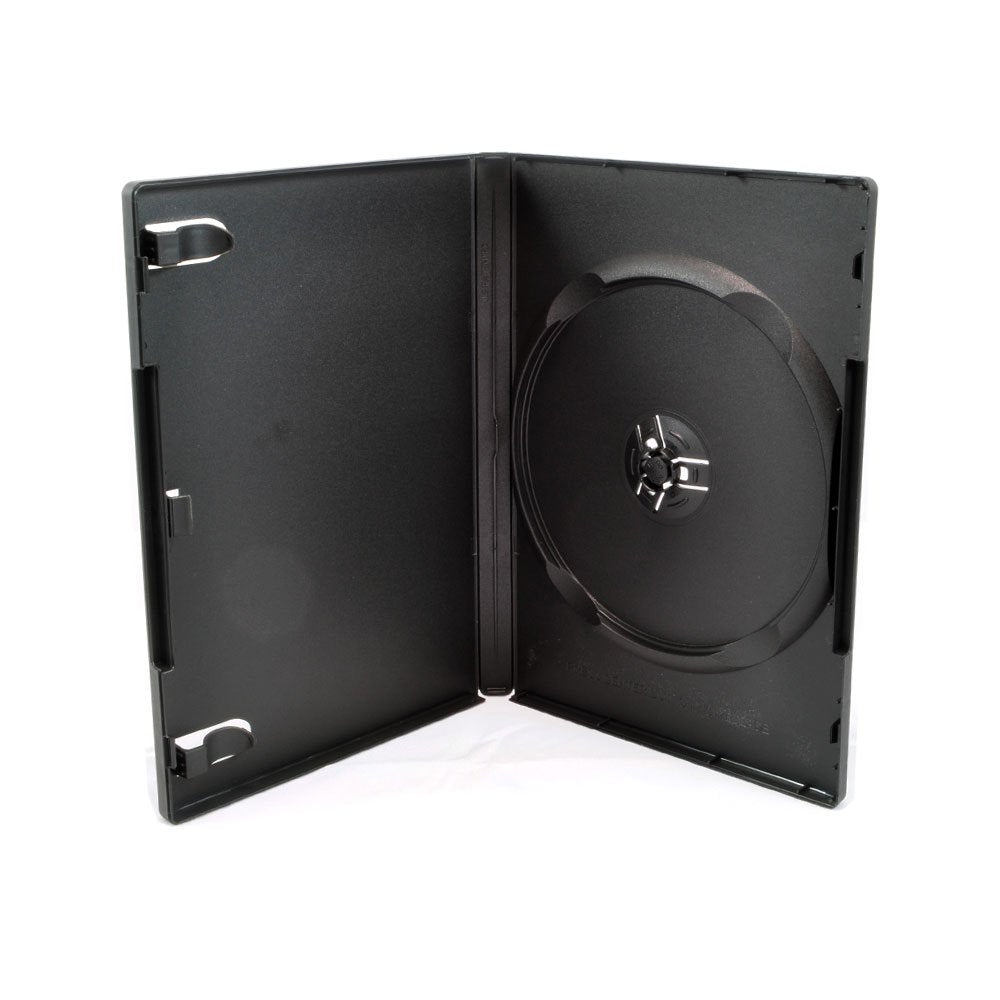 Maxtek 100 Pack Standard 14mm Black Signle Disc DVD Cases with Outer Clear Sleeve, Machine Pack Grade, 100% New Plastic Material!