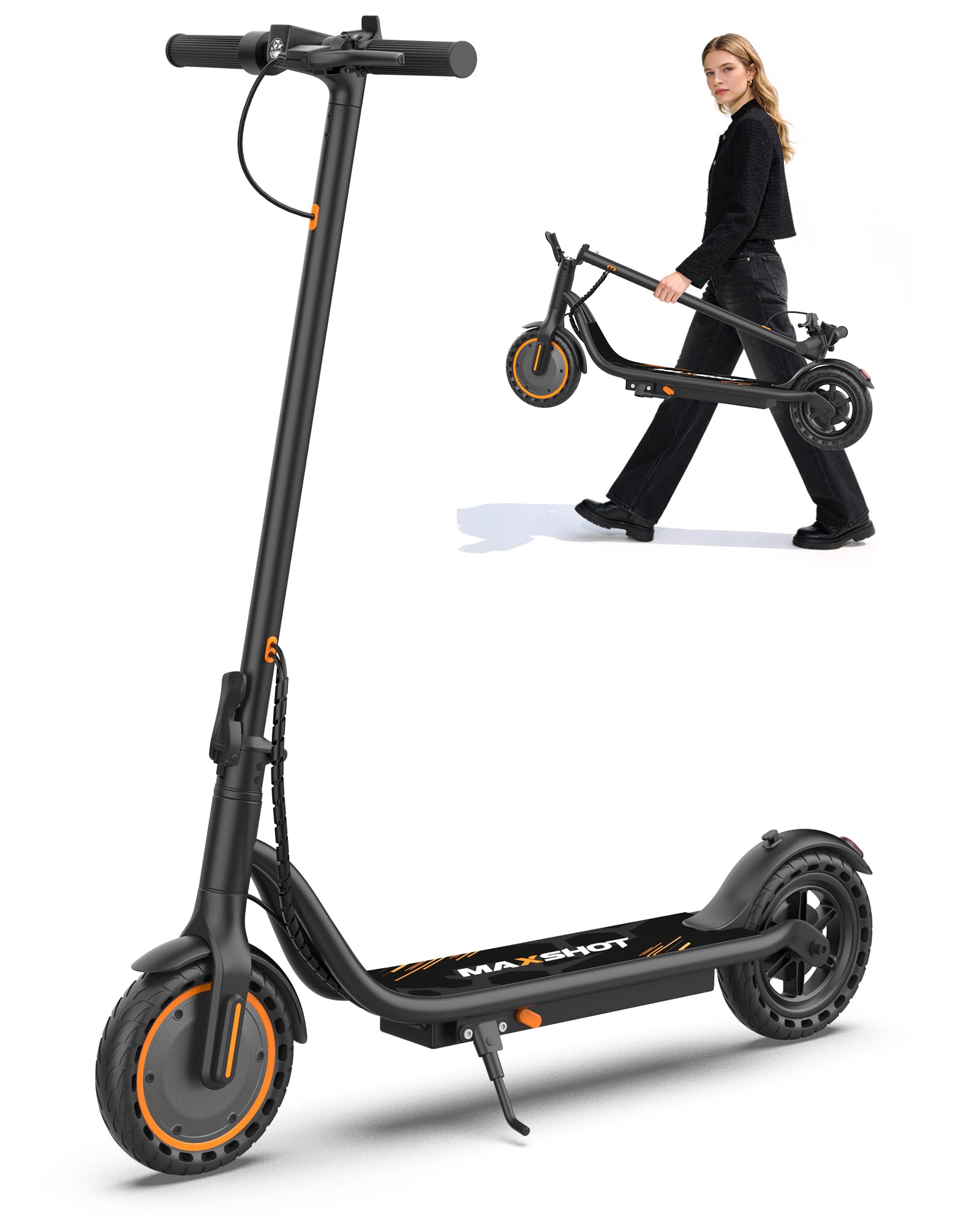 Maxshot Electric Scooter, 350W/500W Powerful Motor, 19-22 MPH Max Speed, 15-28 Miles Range, Foldable escooter with Dual Braking Systems, Smart APP