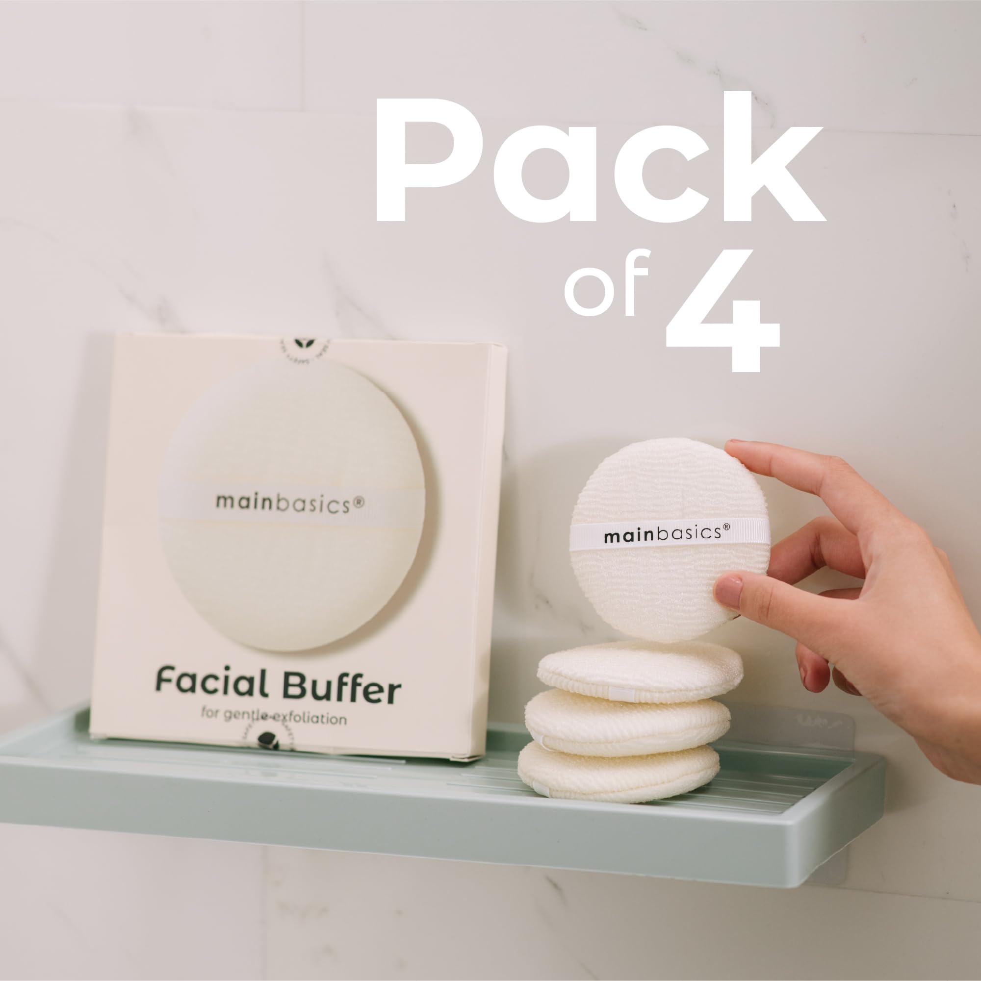 MainBasics Face Scrubber Exfoliator Pads (4-Pack) - Exfoliating Facial Cleansing Buffing Sponge